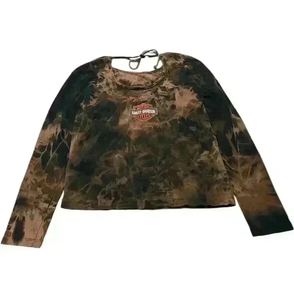 Harley Davidson Y2K Bleach Tie-Dyed Flame Long Sleeve - Picture 2 of 5